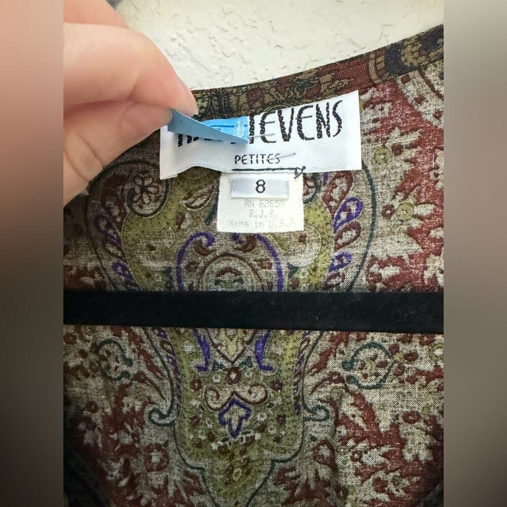 Vintage R.J. Stevens Petite Paisley Midi Dress Jumper Pockets Made in USA 8 - Picture 4 of 10